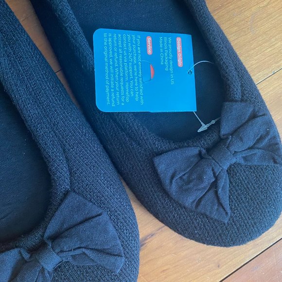 HomeTop Women's Comfy Memory Foam Black Ballerina Slippers Sz XL / 11-12 - Picture 2 of 5